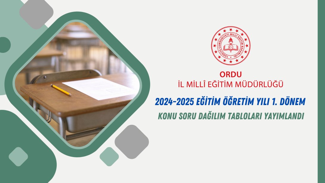 2024-2025 Eğitim Öğretim Yılı 1. Dönem Konu Soru Dağılım Tabloları Yayımlandı